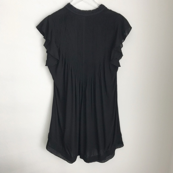 Poupette St Barth Sasha Black Mini Dress S Pleated Flutter Sleeve Lace Trim - Picture 4 of 10